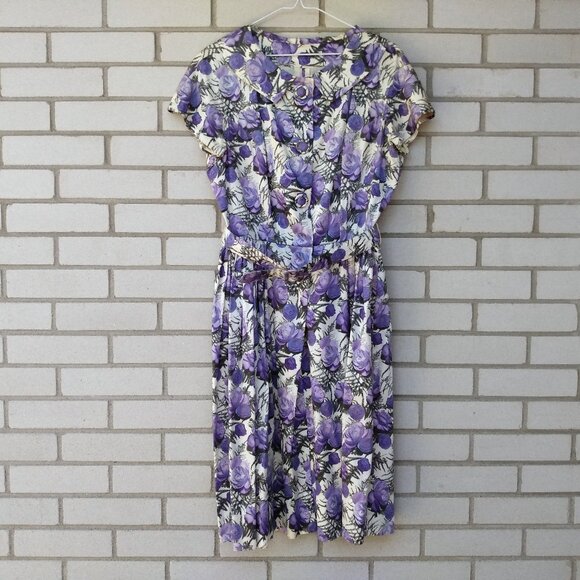 Vintage Dresses & Skirts - Vintage 50s Purple Rose Dress 42" Bust 28.5" Waist Rockabilly Tea Party 60s